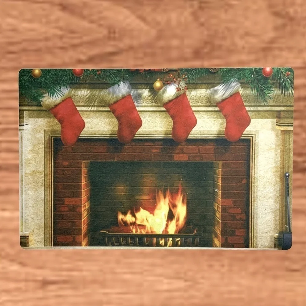Holiday Doormat Fireplace Christmas Stockings Rectangle 16 X 24 In Multicolor